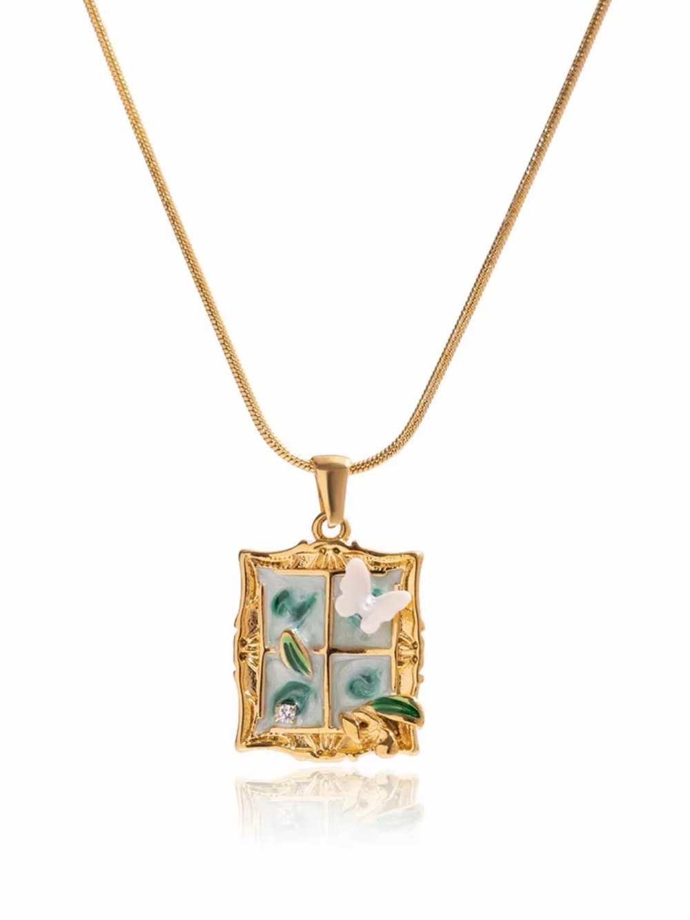 18K Gold Plated Vintage Inspired Window Frame Pendant Necklace - Picture 2 of 8